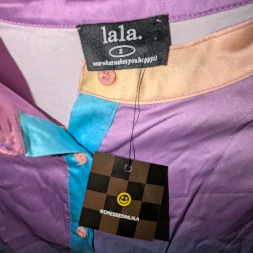 Dressed in LALA Satin Playsuit in Pastel Rainbow Daydream Oversized Small S New - Picture 7 of 9
